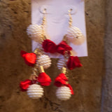 Red Flowered Dangly Fashion Show Earrings