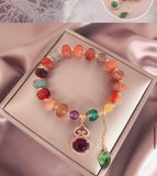 Natural Agate Gemstone Bracelet With Dangling Red Stone Charm