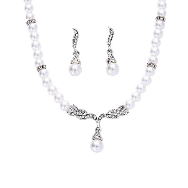 Pearl Shiny Jewelry Necklace with Matching Pearl Earrings Quince Collection Or Bridal