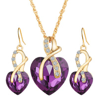 Purple Heart Jewelry Set Necklace With Earrings Set Crystal Quince Collection or Bridal