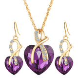 Purple Heart Jewelry Set Necklace With Earrings Set Crystal Quince Collection or Bridal