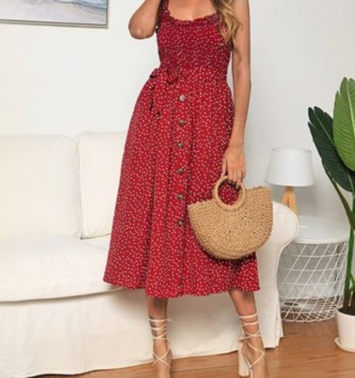 Womans Red Dress Polka Dot