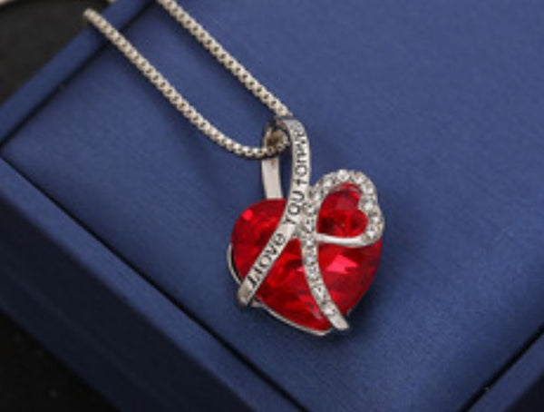 Red Lovers Heart Necklace Shiny Silver Quince Collection _ I Love You Forever