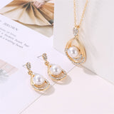 Water Drop Pearl Gold Plated Jewelry Set Necklace and Earrings Bridal or Quince Collection